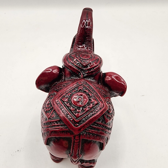 Chinese Feng Shui Good Luck Elephant Trunk Up Red Black Resin Oriental - Picture 3 of 6